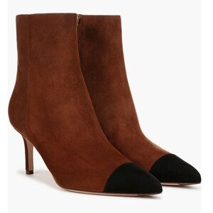 Veronica Beard Lisa Pointed Cap Toe Bootie Cedar/ Black Suede Size: 6